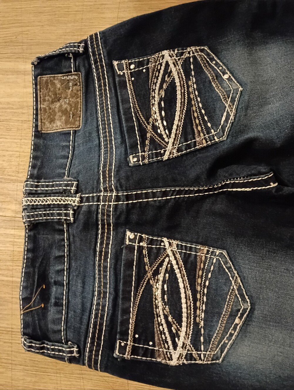 Amethyst Jeans Dark Indigo Flared Jeans with White Contrast Stitching